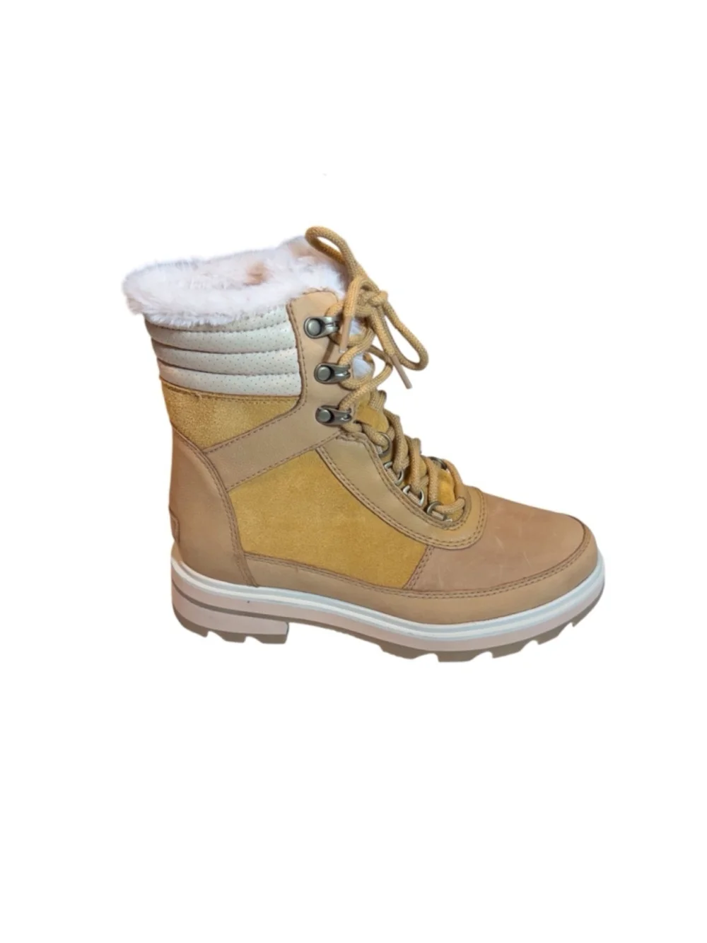 Women's Sorel Lennox lace cozy Boots Tan White Size 7